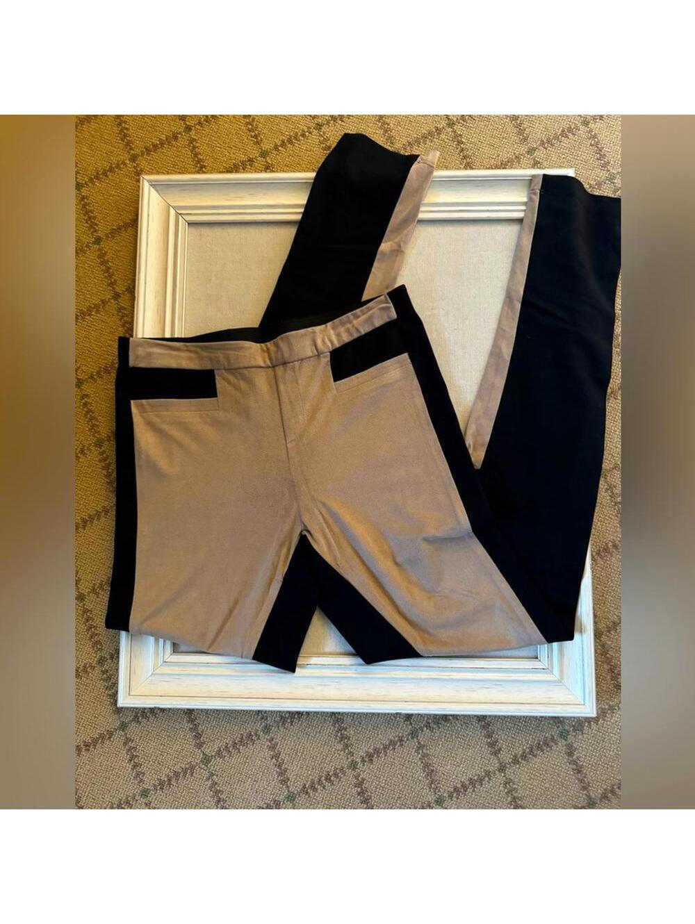 Renvy black leggings w taupe suede front panels equestrian style  NWOT S